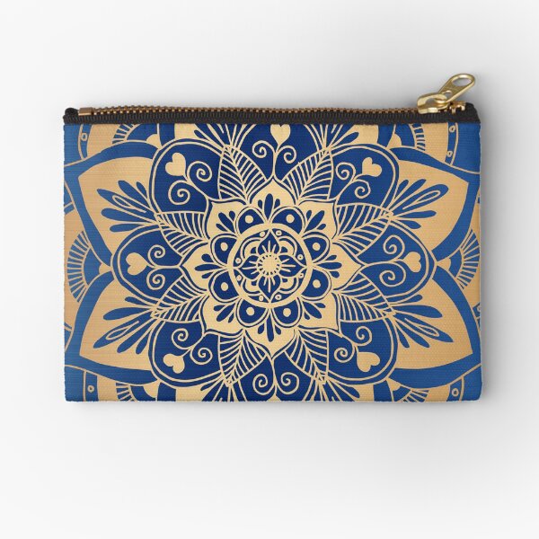 Vista previa del artículo con la obra «Mandala de flores azules y doradas», diseñado y vendido por Julie Erin Designs.