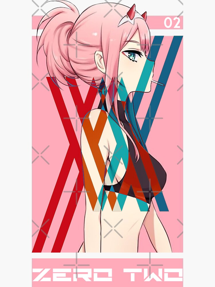 anime zero two xx sticker by reoanime redbubble