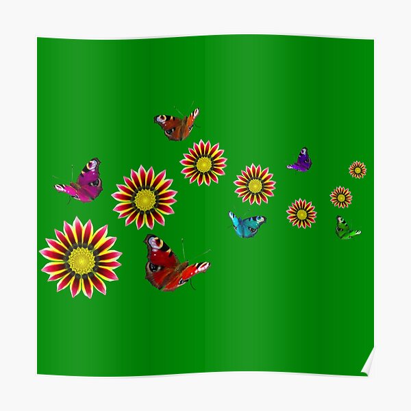 Blumen und Schmetterlinge im Frühling Poster