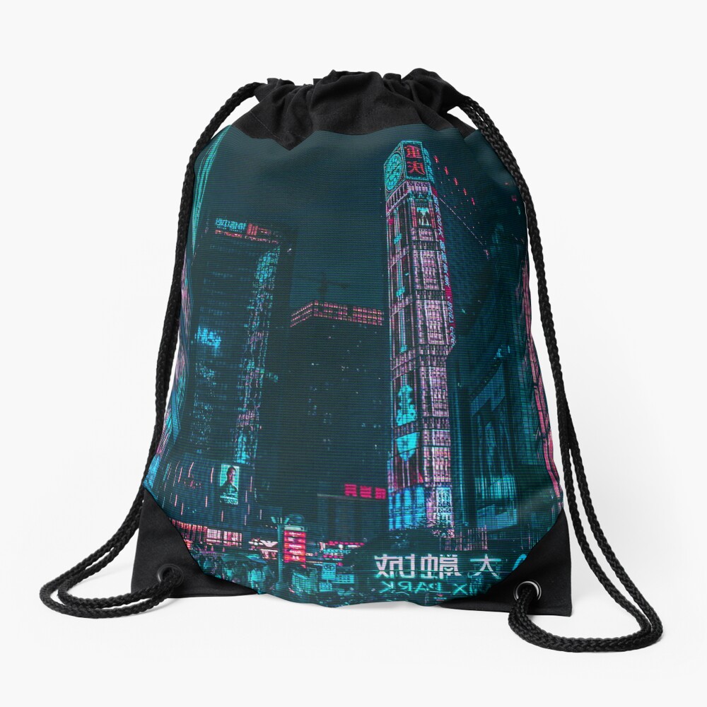 Shadowrun Neon City Nights, Cyberpunk Drawstring Bag