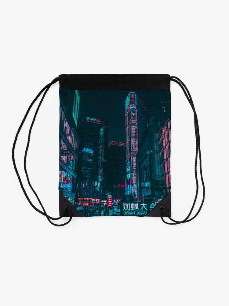 Alternate view of Shadowrun Neon City Nights, Cyberpunk Drawstring Bag