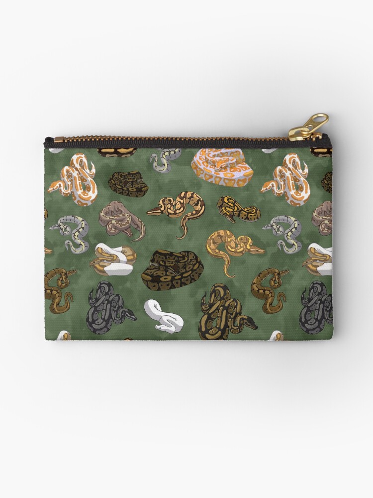 Thumbnail 1 of 4, Zipper Pouch, Ball Python Morphs Pattern Moss Green designed and sold by Stormslegacy.