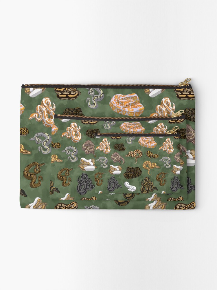 Thumbnail 2 of 4, Zipper Pouch, Ball Python Morphs Pattern Moss Green designed and sold by Stormslegacy.