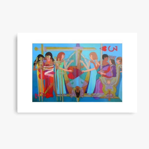 Three of Hearts Divided giclee with border Metal Print