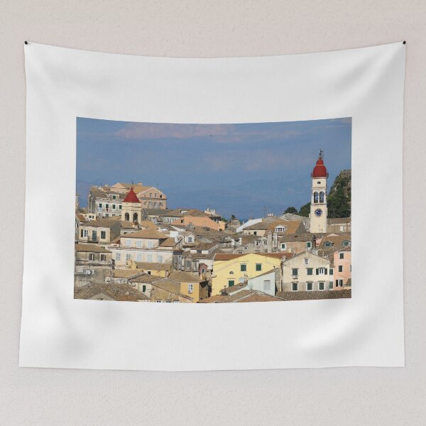 Item preview, old buildings and church towers Corfu town cityscape Greece designed and sold by goceris.