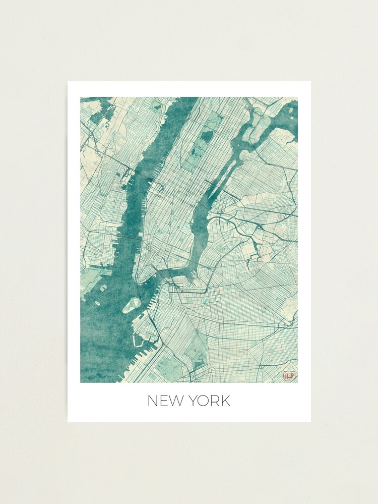 Alternate view of New York Map Blue Vintage Photographic Print