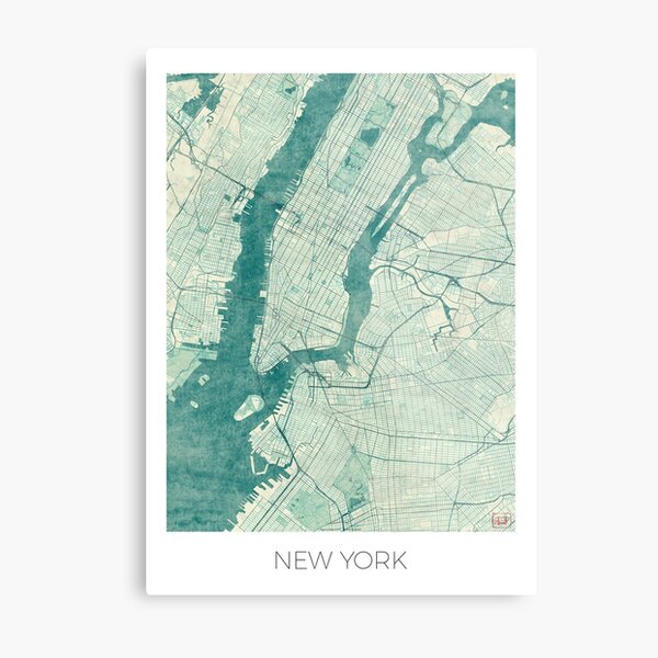 New York Map Blue Vintage Metallbild