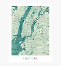 New York Map Blue Vintage Photographic Print
