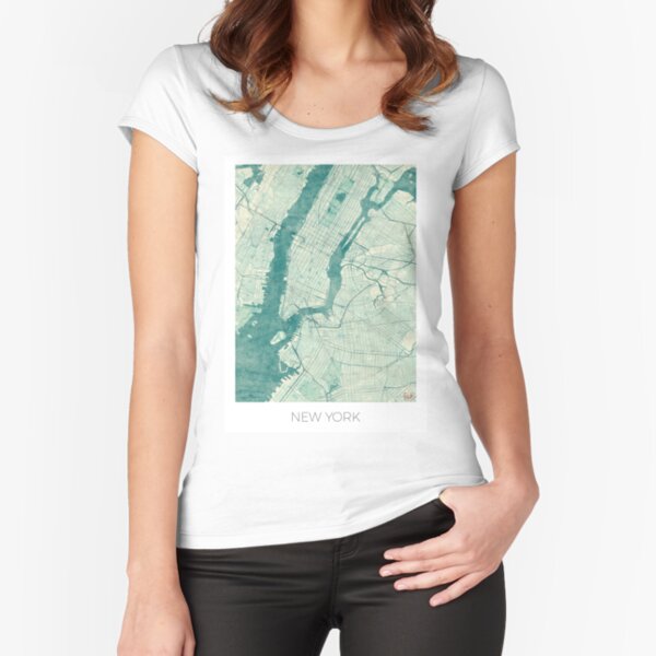New York Map Blue Vintage Fitted Scoop T-Shirt