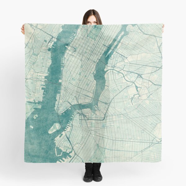 New York Map Blue Vintage Scarf