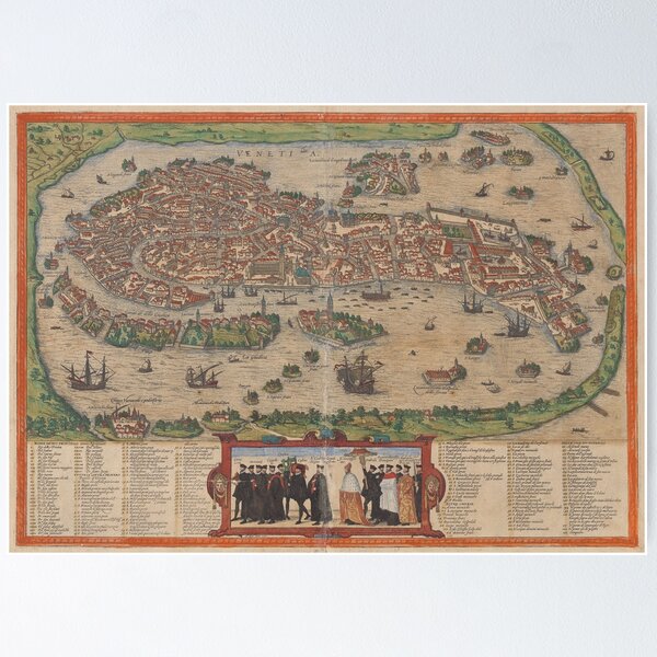 Item preview, Vintage Map of Venice Italy (1572) designed and sold by BravuraMedia.