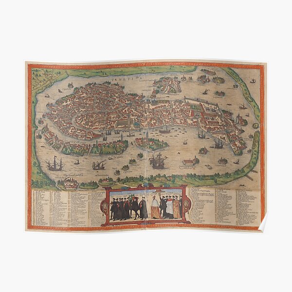 Vintage Map of Venice Italy (1572) Poster