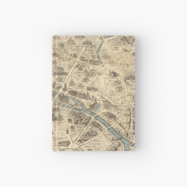 Vintage Pictorial Map of Paris France (1871) Hardcover Journal