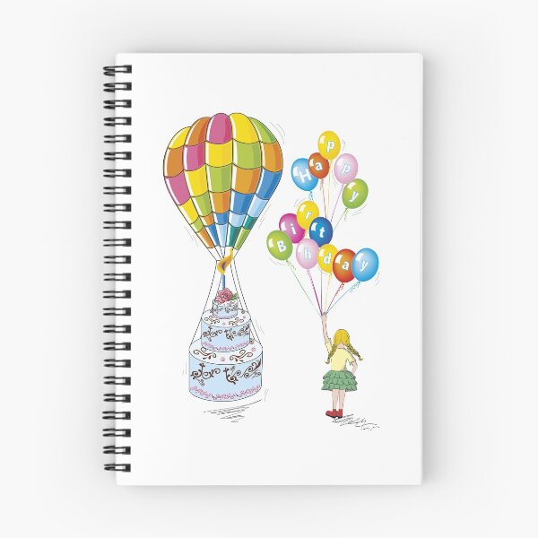 Item preview, birthday cake with hot air ballon and girl designed and sold by CREATINERY.
