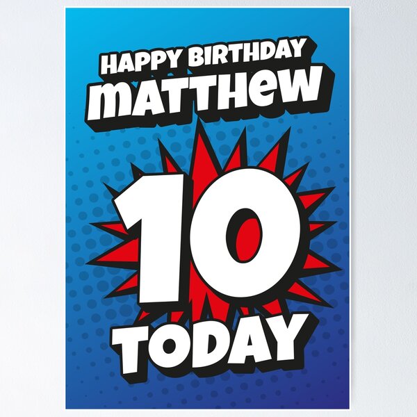 Item preview, 'Happy Birthday Matthew - 10 Today' Kapow Wow Wham Bam Blast Greeting Card Design designed and sold by Rodney's Marketplace.