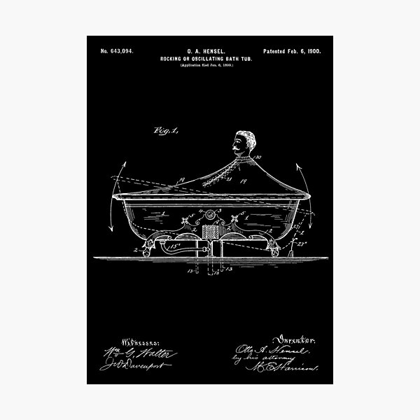 Oscillating Bath Tub 1900 Patent - White Photographic Print for