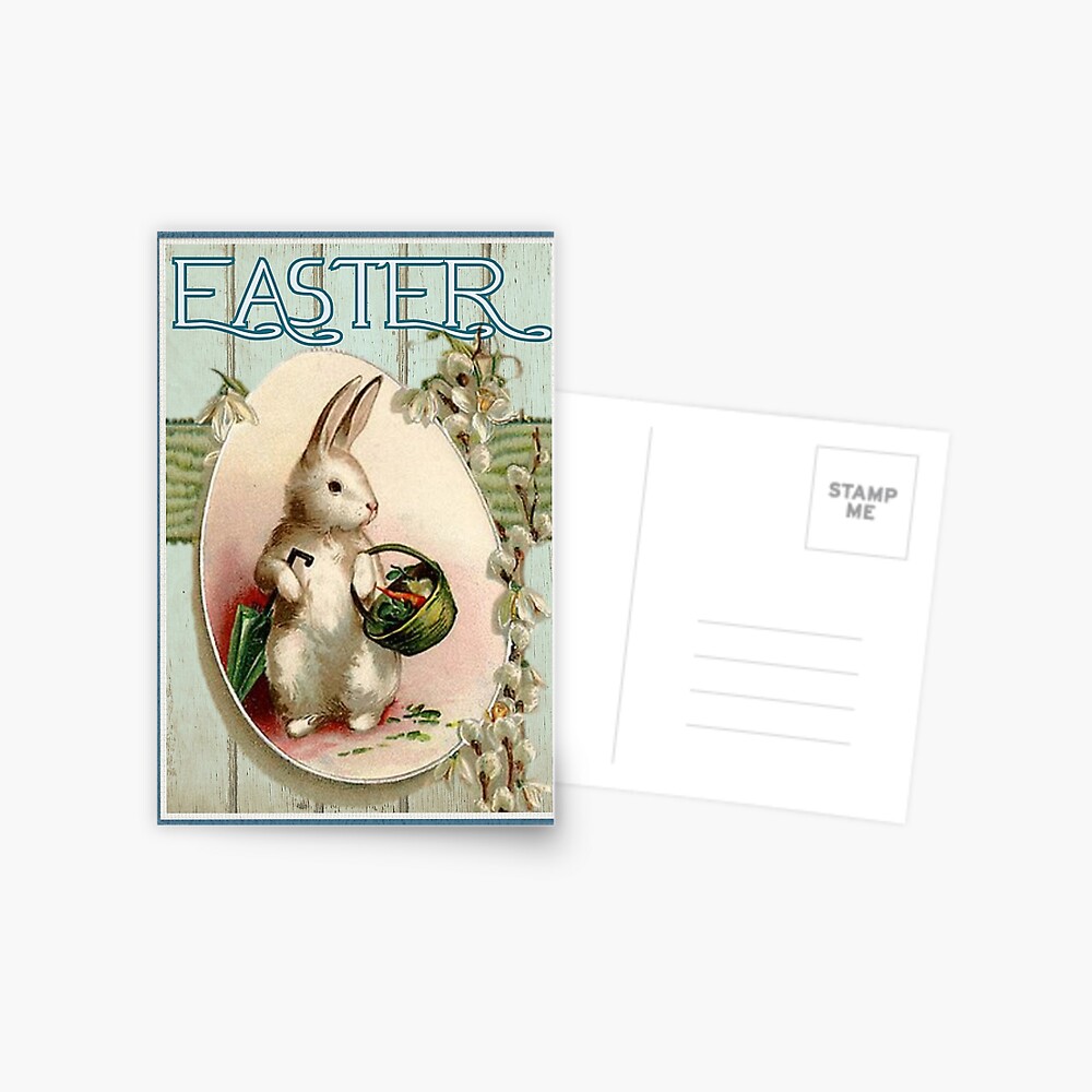 Vintage Easter Bunny Art Greeting Card By Colorflowart Redbubble