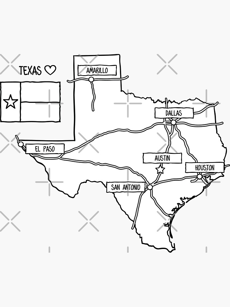 "Texas State Map Black Outlines" Sticker for Sale by azziella-design