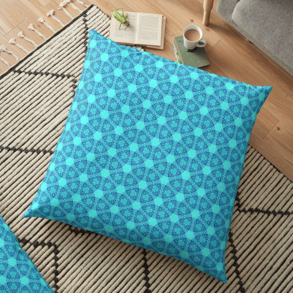 Aqua Blue Magic Circle Pattern Floor Pillow