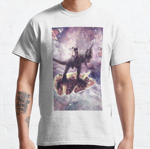 Space Pug Riding Dinosaur Unicorn - Pizza & Taco Classic T-Shirt