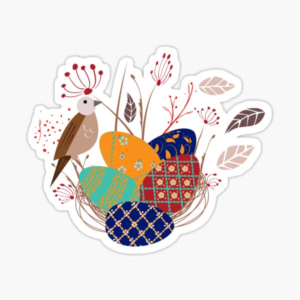 Nest of Pysanky Easter Eggs Nightingales and Swallows Sticker
