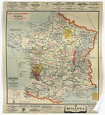 Póster Mapa vintage - Bourguignon, Mapa gourmet de Francia, 1929 ✔ Calidad HQ