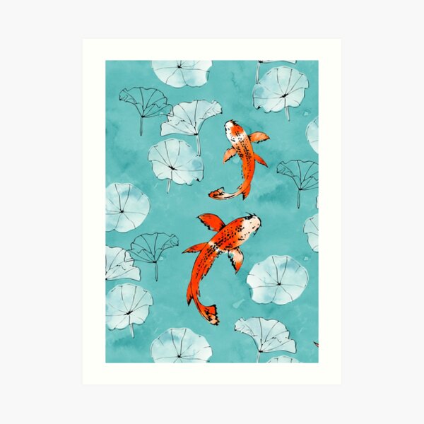 Waterlily koi in turquoise Art Print