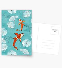 Waterlily Koi in Türkis Postkarten