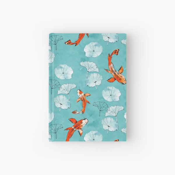 Waterlily koi in turquoise Hardcover Journal