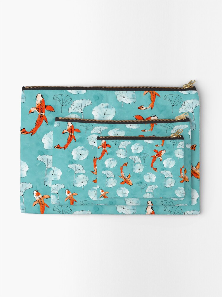 Alternate view of Waterlily koi in turquoise Zipper Pouch