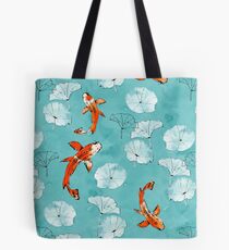 Waterlily koi in turquoise Tote Bag