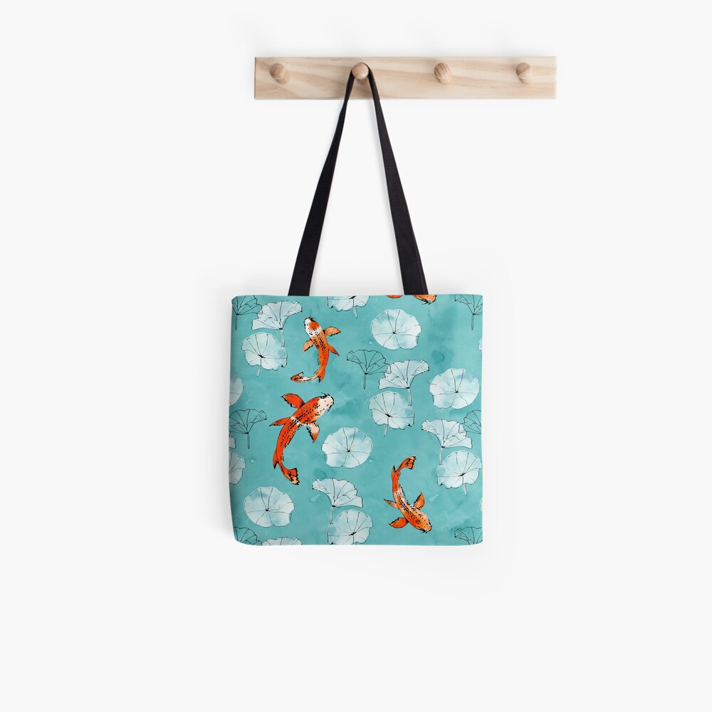 Waterlily koi in turquoise Tote Bag