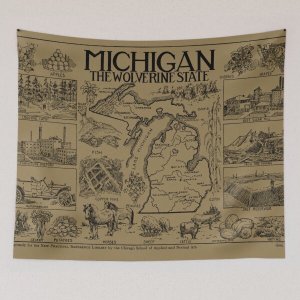 Item preview, Vintage Map of Michigan (1912) - Tan designed and sold by BravuraMedia.