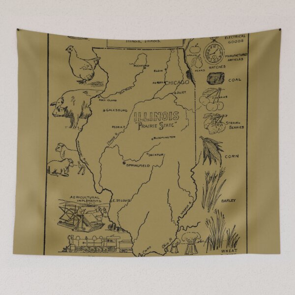 Item preview, Vintage Map of Illinois (1912) - Tan designed and sold by BravuraMedia.