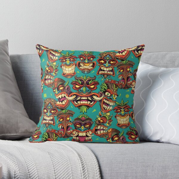 Tiki Head Repeating Pattern Throw Pillow