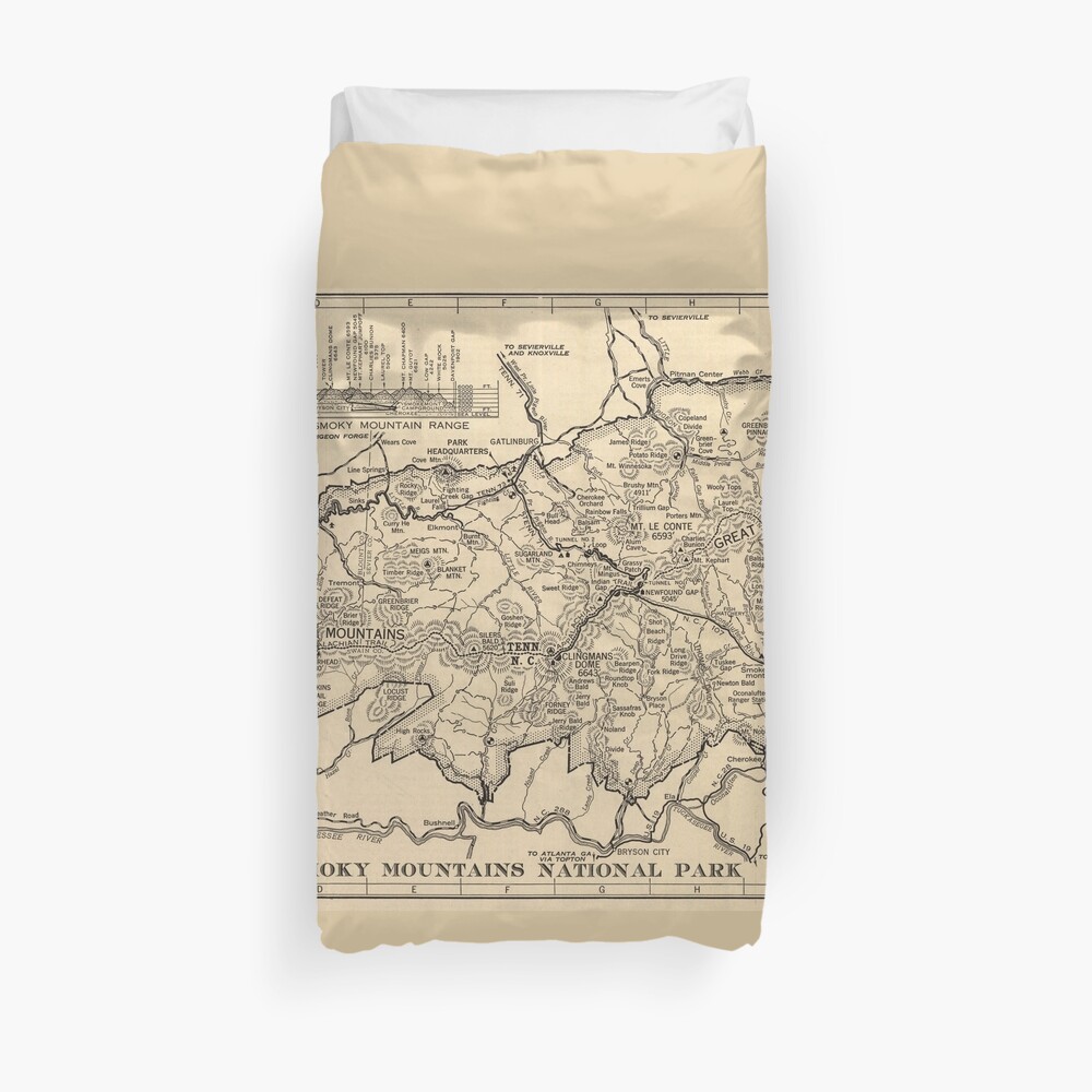 Vintage Great Smoky Mountains National Park Map (1941) Duvet Cover
