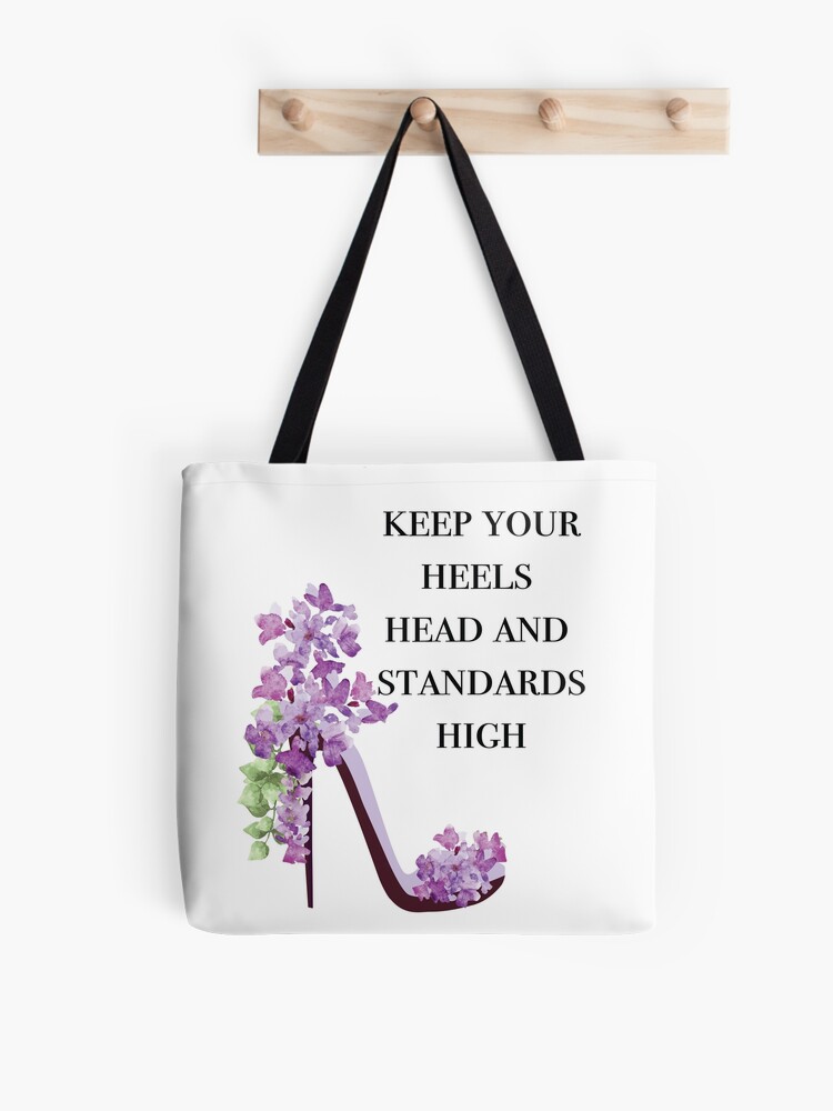 Coco Chanel Quote with Purple Floral High Heels Tote Bag for Sale