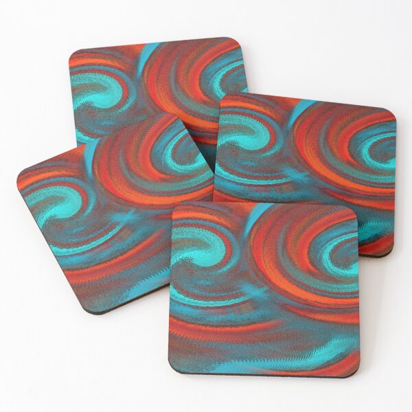 Teal Orange Swirl Modern Abstract Design Coasters (Set of 4)