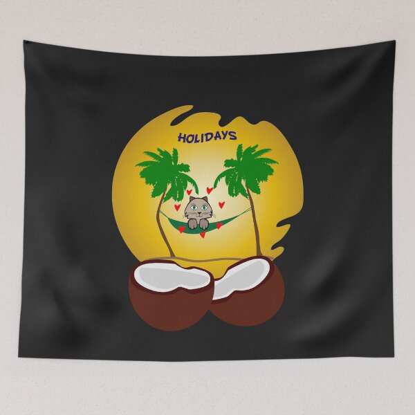 Item preview, Cat in hammock palm vacation coconuts designed and sold by dm4design.