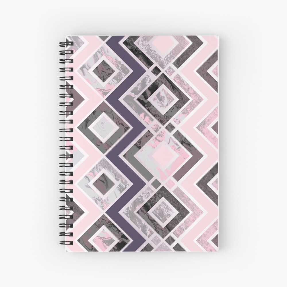 Zigzag pattern of a fluid painting in neon pink and gray Spiral Notebook