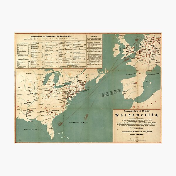 Item preview, Vintage German US Immigration Map (1853) designed and sold by BravuraMedia.