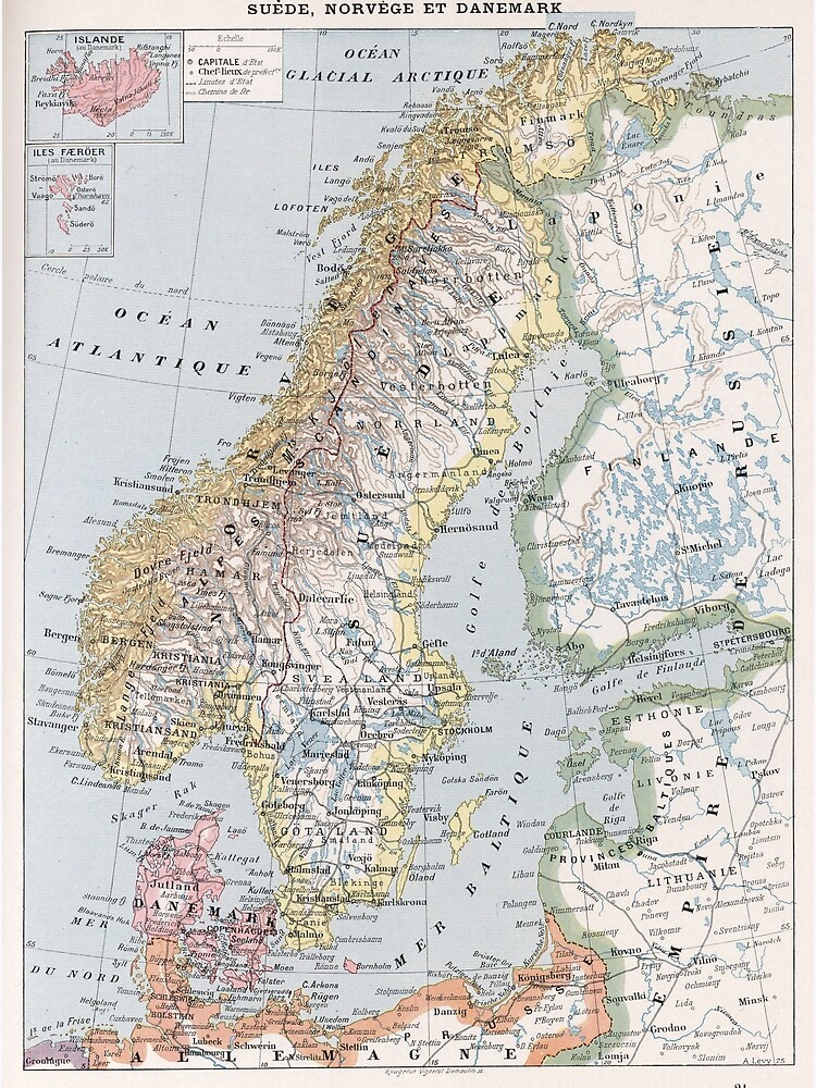 "Vintage Map of Norway and Sweden (1900)" Photographic Print for Sale