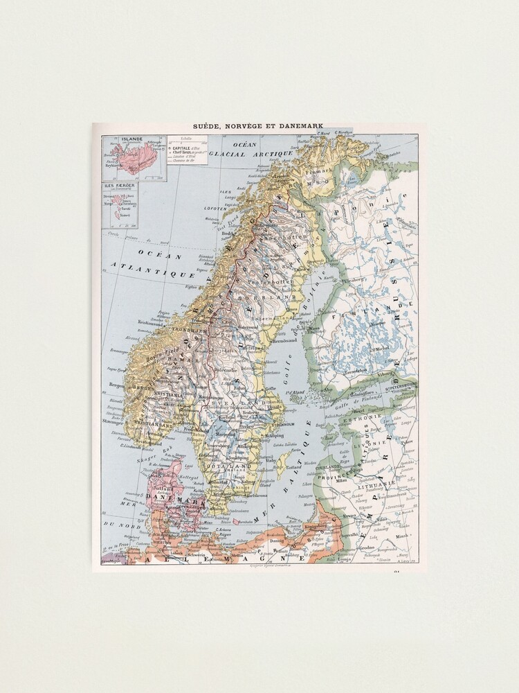 Impression Photo Carte Ancienne De La Norvege Et De La Suede 1900 Par Bravuramedia Redbubble