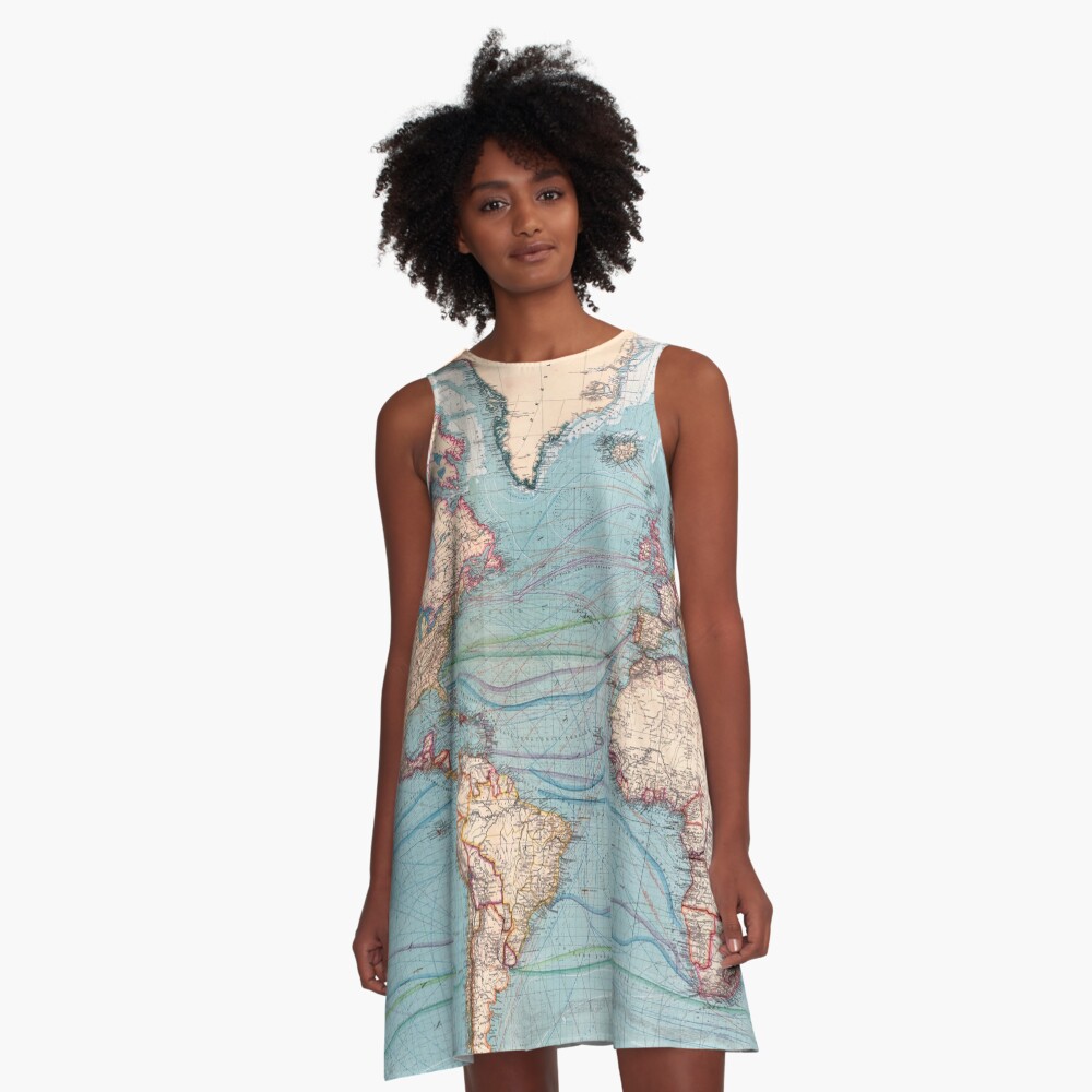 vintage map of the world painting print dress