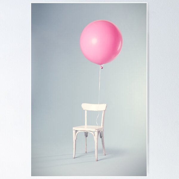 Artikelvorschau, Rosa Baloon an weißen Stuhl gebunden entworfen und verkauft von malerii.