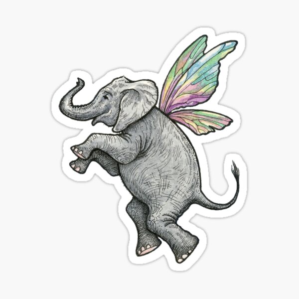 Happy Fairy Elephant in Flight Sticker
