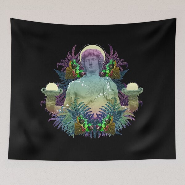 Item preview, Vaporwave Dionysus - Greek statue art collage pop art with rainbow colors designed and sold by UbeInk.