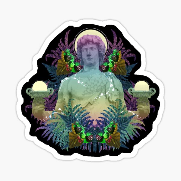 Vaporwave Dionysus - Greek statue art collage pop art with rainbow colors Sticker