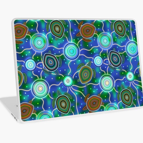 Sea turtles and jellyfish. Australian Aboriginal Art Laptop Skin