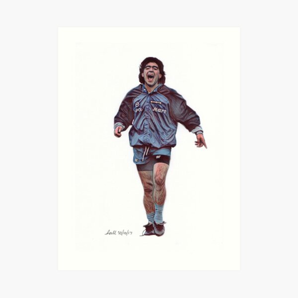 Diega Maradona Traditional Pencil Drawing Art Print